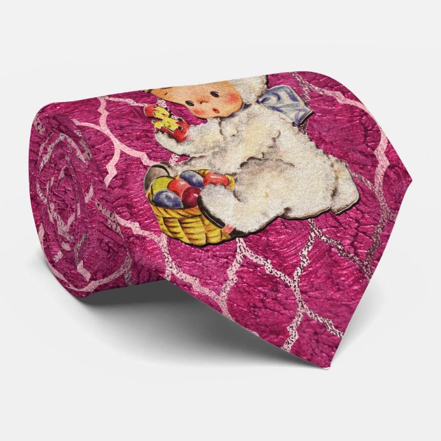 Boy Dressed as Easter Bunny Metallic on Pink Tie (Rolled)