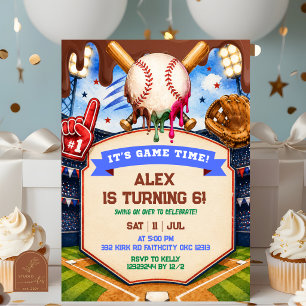 Boy Dripping Ice Cream Baseball Birthday Party Invitation