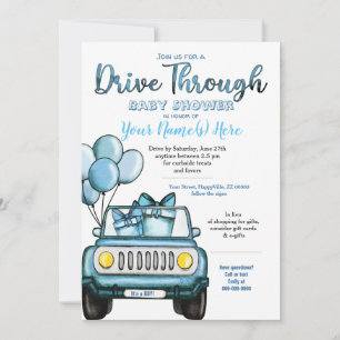 Boy Drive Through Baby Shower Blue Card