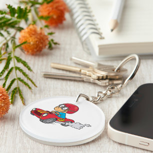 Boy Driving Red Race Car Key Ring
