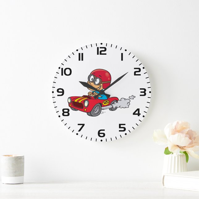 Boy Driving Red Race Car Large Clock (Creator Uploaded)