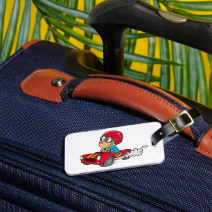 Boy Driving Red Race Car Luggage Tag