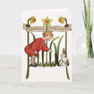 Boy Easter Bunny Daffodil Jonquil Holiday Card
