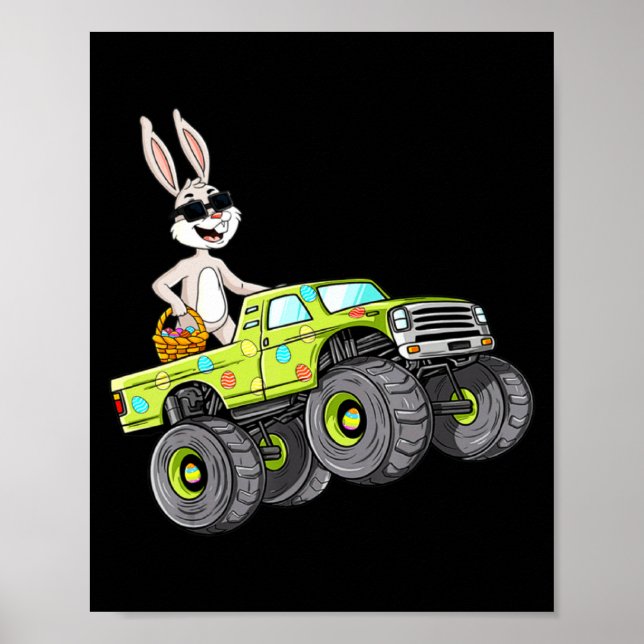 Boy Easter Bunny Rabbit Monster Truck Poster (Front)