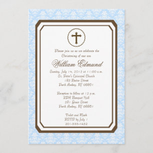 Boy Elegant Christening Invitation - Blue