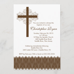Boy Elegant Lace  Baptism   Christening Cross Invitation