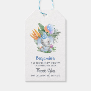Boy Elephant 1st Birthday Thank You Gift Tags