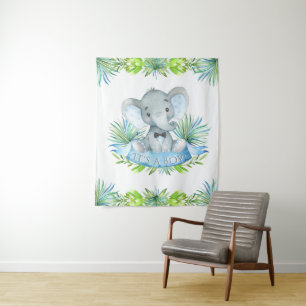 Boy Elephant Baby Shower Backdrop Tapestry