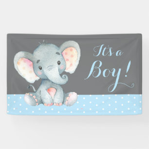 Boy Elephant Baby Shower Blue and Grey Banner