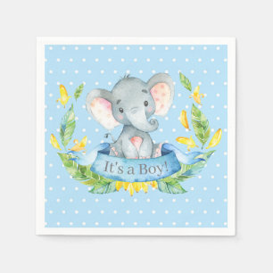 Boy Elephant Baby Shower Blue Napkins