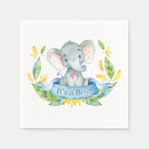 Boy Elephant Baby Shower Blue Napkins