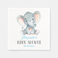 Boy Elephant Baby Shower Blue Napkins