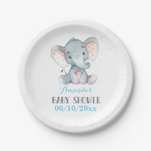 Boy Elephant Baby Shower Blue Paper Plate