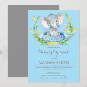 Boy Elephant Baby Shower by Mail Invitation