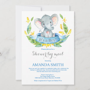 Boy Elephant Baby Shower by Mail Invitation