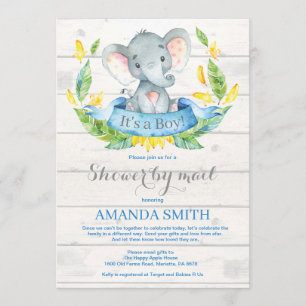 Boy Elephant Baby Shower by Mail Invitation