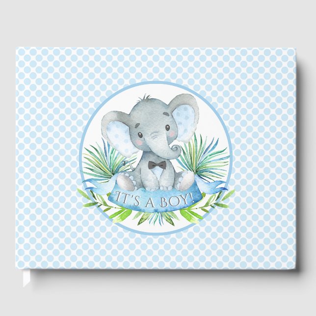 Boy Elephant Baby Shower Guest Book (Front)