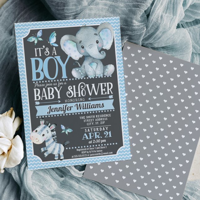 Boy Elephant Baby Shower Invitation (Creator Uploaded)