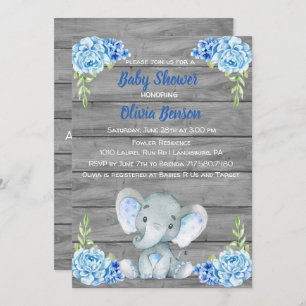 Boy Elephant Baby Shower Invitation