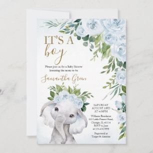 Boy Elephant Baby Shower Invitation