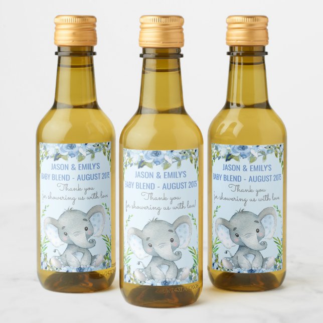 Boy Elephant Baby Shower Mini Wine Labels (Bottles)