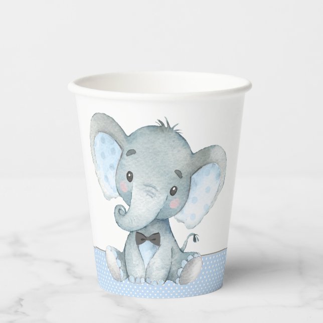 Boy Elephant Baby Shower Paper Cups (Front)