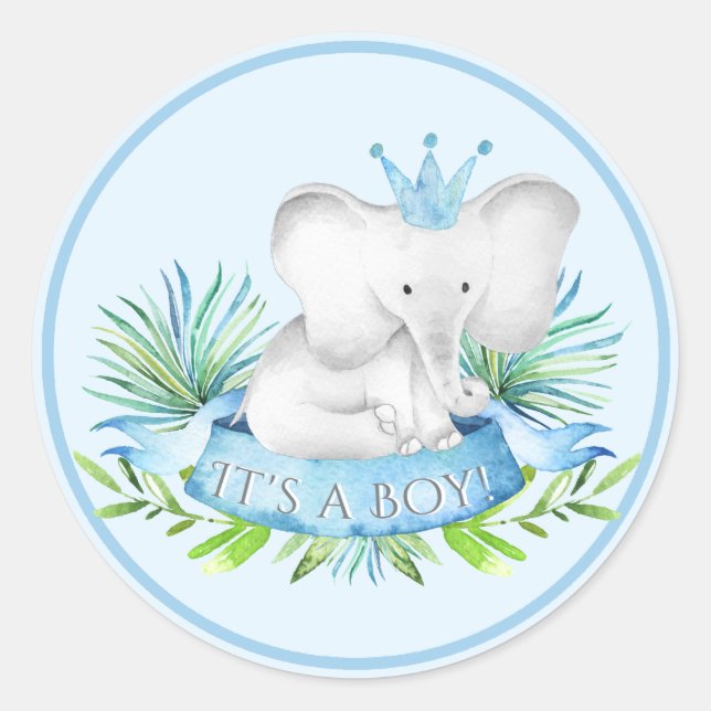Boy Elephant Baby Shower Stickers (Front)