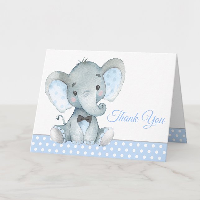 Boy Elephant Baby Shower Thank You Cards (Add your message or leave blank for your handwritten message when they arrive.)