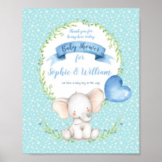 Boy Elephant Baby Shower Welcome Sign Blue