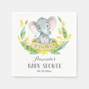 Boy Elephant Baby Shower Yellow and Grey Napkins