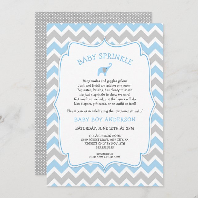 BOY elephant baby sprinkle with cute poem Invitation (Front/Back)