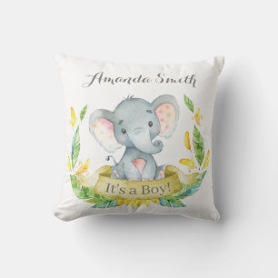 Boy Elephant Baby Yellow and Grey Cushion
