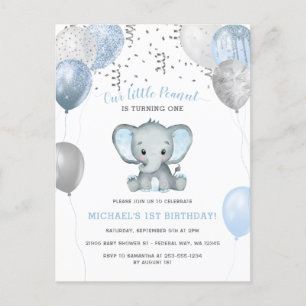 Boy Elephant  Balloons 1st Birthday Postcard