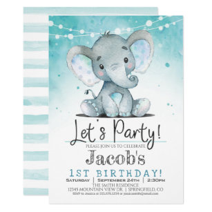 Boy Elephant Birthday Party Invitation