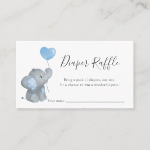 Boy Elephant Blue Baby Shower Diaper Raffle Enclosure Card