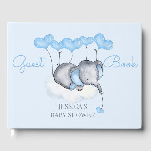 Boy Elephant Blue Baby Shower Guest Book