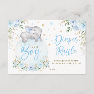 Boy Elephant Blue Gold Moon Stars Diaper Raffle Enclosure Card