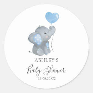 Boy Elephant Blue Watercolor Baby Shower Classic Round Sticker