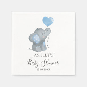 Boy Elephant Blue Watercolor Baby Shower Napkin