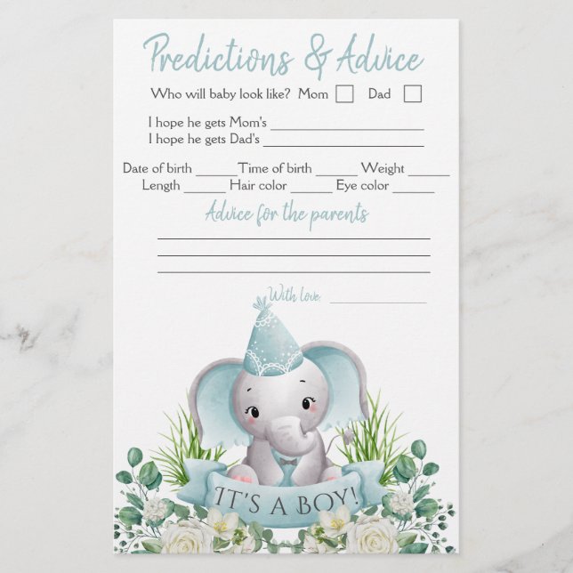 Boy Elephant Bow Tie Baby Shower Double Game Flyer (Front)
