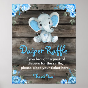 Boy Elephant Diaper Raffle Baby Shower Game Sign 