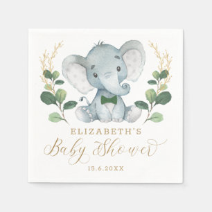 Boy Elephant Little Gentleman Greenery Baby Shower Napkin