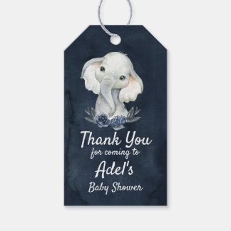 Boy Elephant Navy Baby Shower Gift Tag Dark Blue