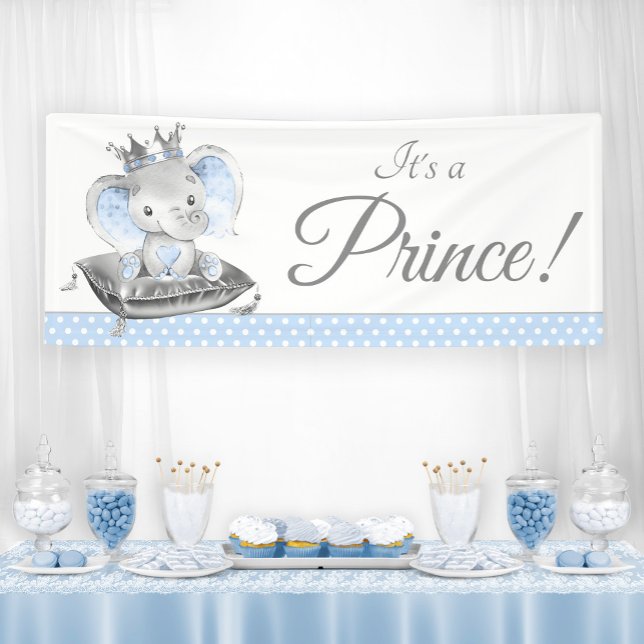 Boy Elephant Prince Baby Shower Banners (Cute elephant prince baby shower banner. You can change the text.)