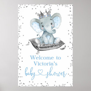 Boy Elephant Prince Baby Shower Welcome Sign
