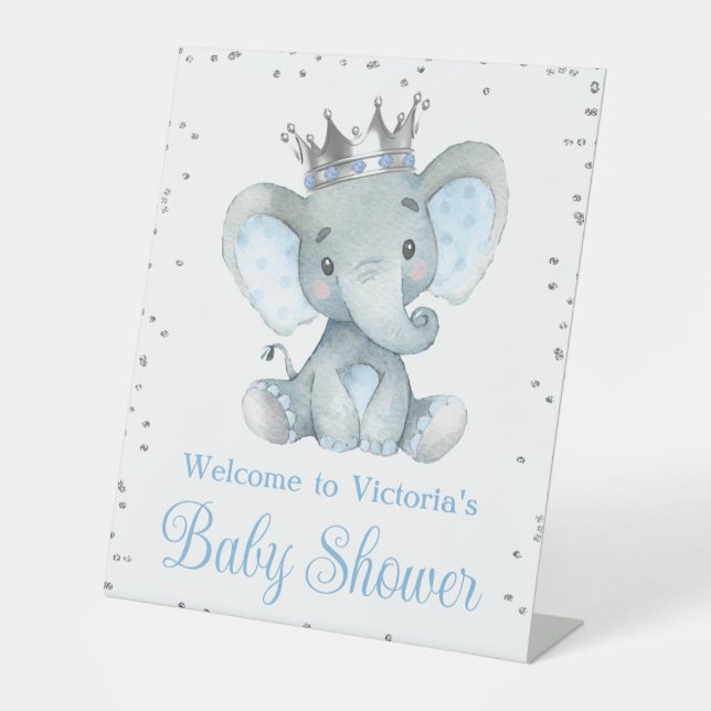 Boy Elephant Prince Baby Shower Welcome Table Sign (Front)