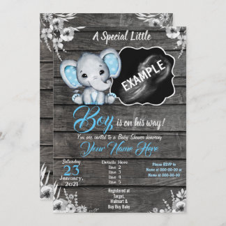Boy Elephant Ultrasound Photo Invitation Blue