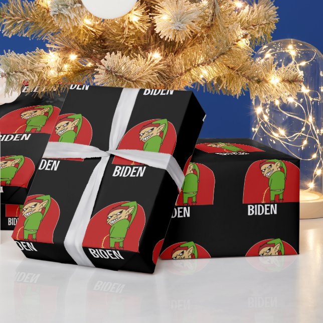 BOY ELF PEEING ON BIDEN CHRISTMAS WRAPPING PAPER (Holidays)