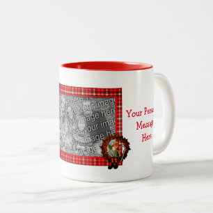 Boy Elf Wreath Christmas Personalised Photo  Two-Tone Coffee Mug