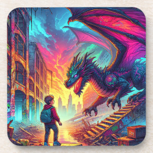 Boy Encounters a Dragon in a Dystopian World Coaster
